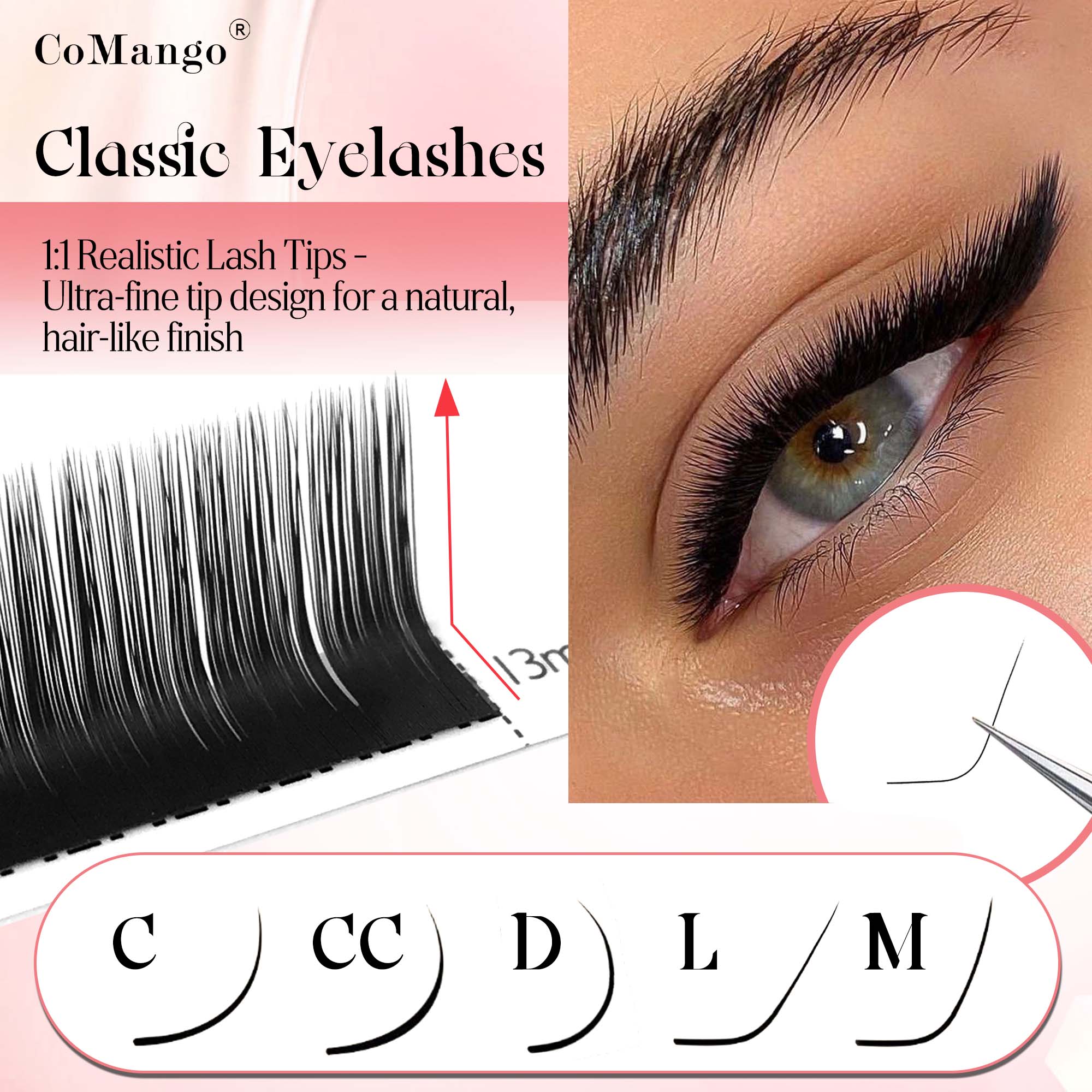Lash Tray Organizer - CoMango تمديد الرموش الكلاسيكي 0.03/0.05/0.07/0.1/0.15 مم